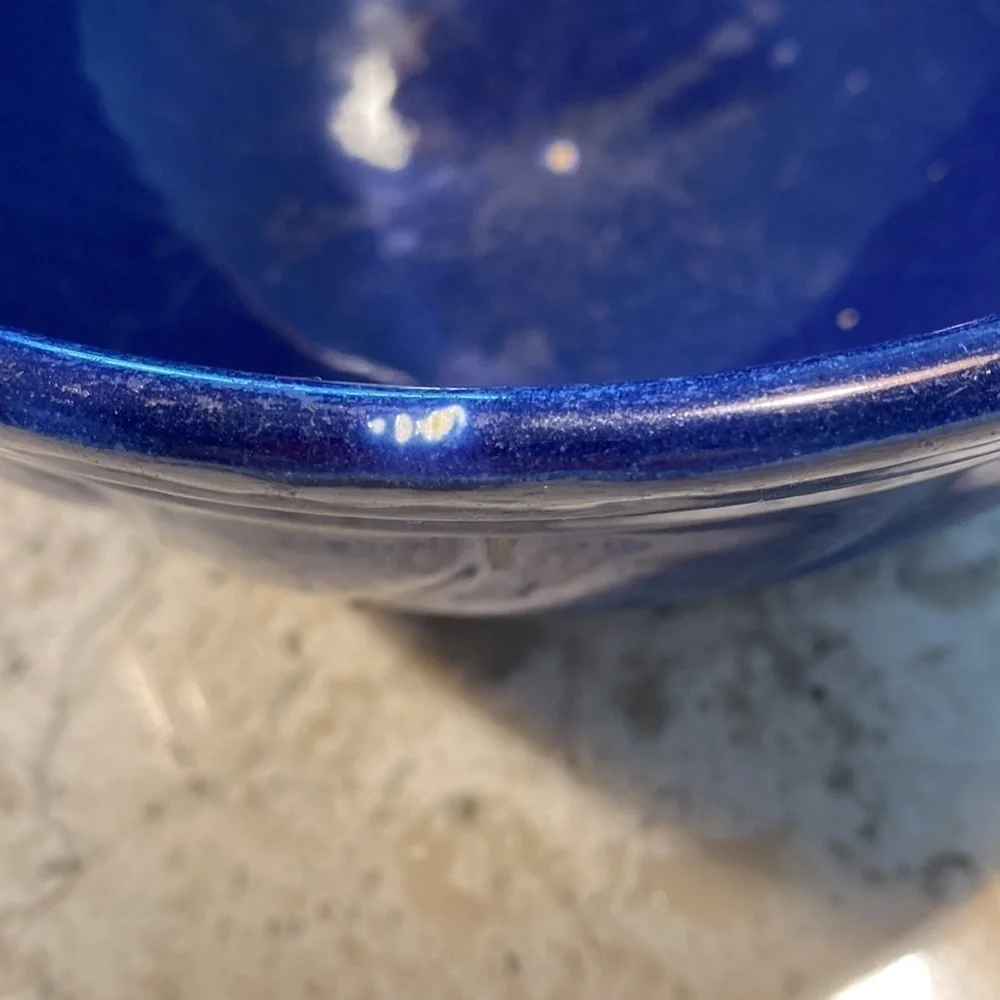 VINTAGE~1970’s~STONEWARE~MEDIUM MIXING BOWL~COBALT BLUE SWIRL~RARE FIND~G22​